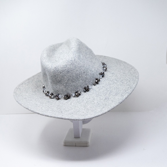 Boutique Wool Fedora Felt Butterfly Beaded Embellished Hat Gray One Size main image 4